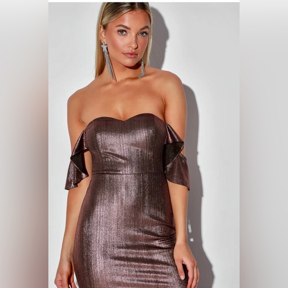 Lulus One Another Dark Pink Metallic Off-the-Shoulder Maxi Dress Size XS NWT - Picture 7 of 9